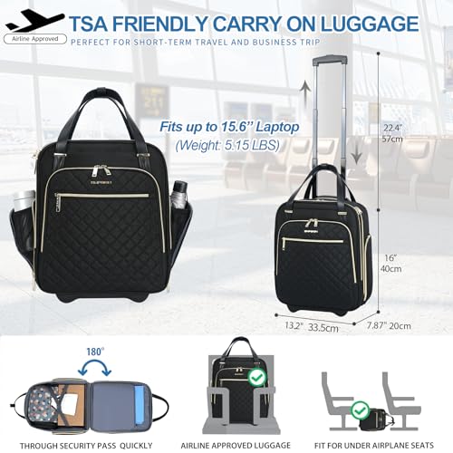 Underseat Carry On Wheeled 16" Bag with Wheels (Black-Gold Zipper / 16 Inch Roller)