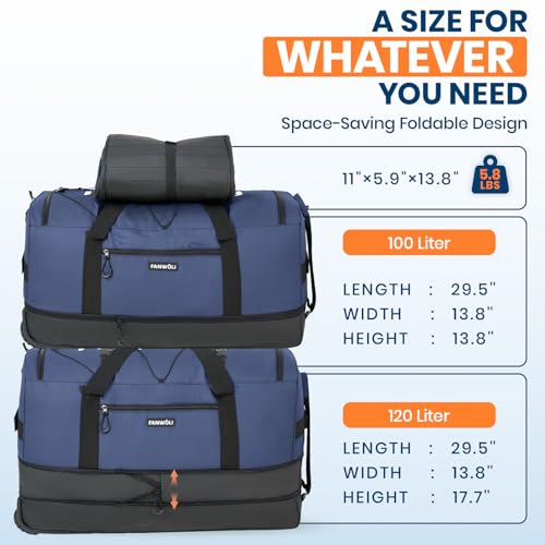 120L Rolling Duffle Bag with Wheels (Blue)