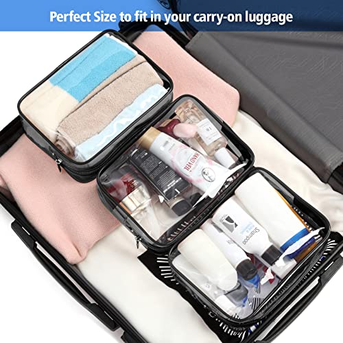 Clear Makeup Bag for Travel (Black / Mixed Size Series (1 Medium + 1 Large))