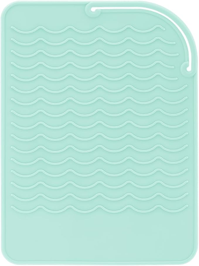 Flat Iron Heat Resistant Silicone Mat for Curling Iron, Hair Straightener Heat Pad, Curling Iron Sleeve, Travel Case Heat Resistant and Other Hair Styling Tools, for Counter, 9 x 6.5 in, Green