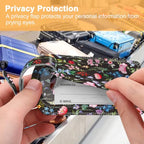 2 Pack Luggage Tags Leather Name ID Labels with Privacy Cover (Black Floral)