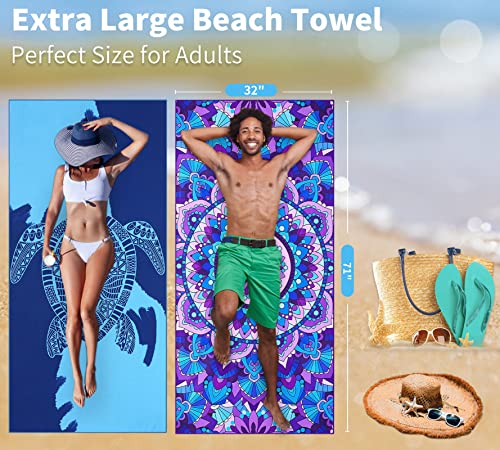 Microfiber Beach Towel Oversized 71x32 (2 Pack Blue Sea Turtle Mandala / 71"x32")