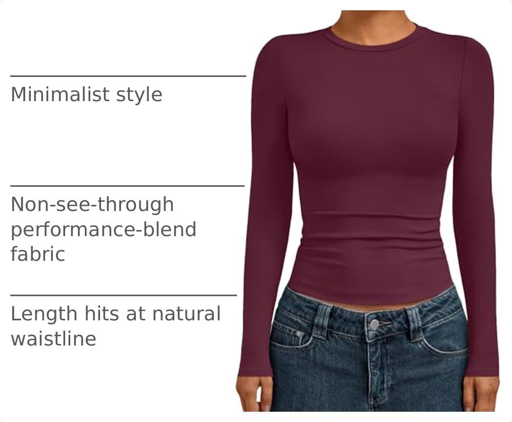 Womens Long Sleeve Shirts Basic Compression Tops WineRed S (Small / Winered)