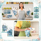 10 Pcs Fall Pumpkin Kitchen Decor Set Kitchen Towels Pot Holders Oven Mitts and Rugs Set Thanksgiving Towels for Baking Cooking BBQ Autumn Home (Navy Blue / Ocean Pumpkin)