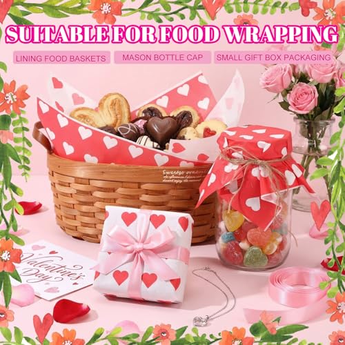 100 Pcs Valentine's Day Wax Paper Sheets for Food Wrapping (Red, White / Classic)