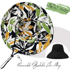 Womens Sun Hats Wide Brim Reversible Bucket Cotton Hat Packable Summer Travel Cap with Hat Clip (Medium / Black2)