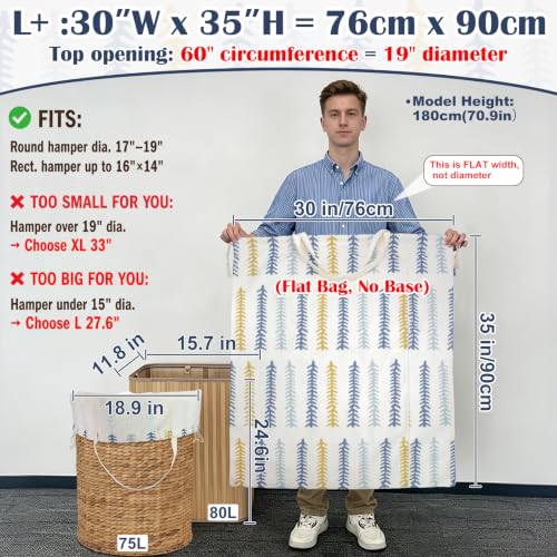 Thick Canvas Laundry Bag with Handles & Drawstring 30"Wx35"H (Fishbone L+ / L+ 30"Wx 35"H┃1 Pack)