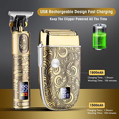 Hair Clippers for Men & Electric Razor Shavers Set (Gold)
