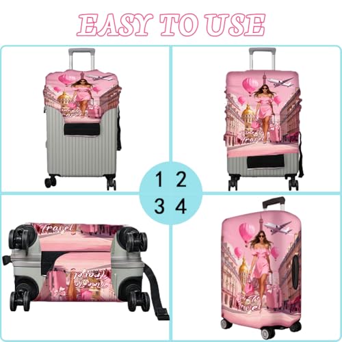 Pink Suitcase Cover Women Carry on Luggage Cover Polyester Washable Baggage Sleeve Anti Scratch Durable Dust (Human)