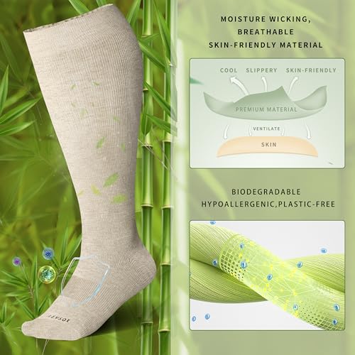 Plus Size Compression Socks for Women&Men Viscose for Bamboo Wide Calf 15 (3 Pairs-cream/Beige/Brown / X-Large)