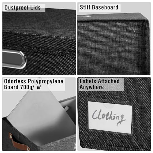15" Fabric Storage Box with Lids (Black / Medium-3 Pack)