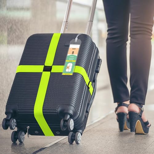 8 Pack Luggage Straps and Cruise Tags Set (Green & Narrow)