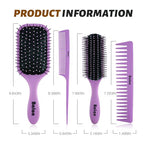 4Pcs Detangling Hair Brush Set for Women (Purple)