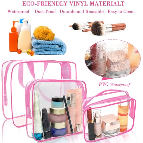 6 Packs Clear Makeup Bags (Rose Red-6PCS(Large+Medium+Small))