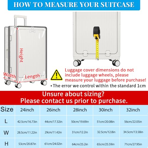 Clear Luggage Cover Protector with Front Pocket Zipper 32 Inch (32inch / 80%clear 20%grey)