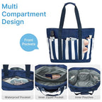Beach Bag Waterproof Beach Tote Pool Bags for Women (Blue White Stripes / 35L)