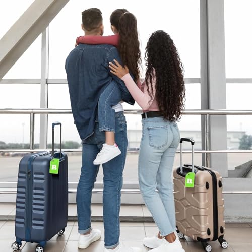 8 Pack Initial Luggage Tags for Suitcases Airplane Travel Essentials (Green / Letter R)