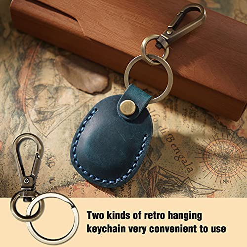 Genuine Leather AirTag Holder Compatible with Apple AirTag 2nd Gen & 1st Gen (Blue)