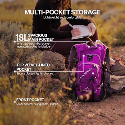 Hydration Backpack 18L Hiking Water Backpack with Water Bladder 2L (Beautyberry / 2L Bladder)