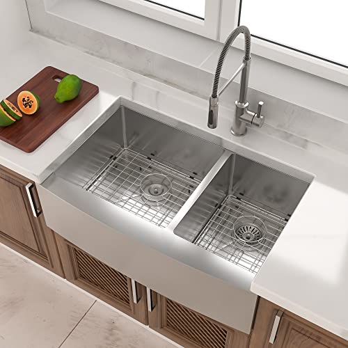 33 Inch Farmhouse Sink Double Bowl 60 (Stainless Steel / 33''x21''-60/40)