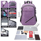 Large Laptop Backpack 17.3 inch Durable Waterproof Travel College Backpack Bookbag for Men & Women Business Backpack with USB Charging Port and Headset Port Light Purple (A2-light Purple)