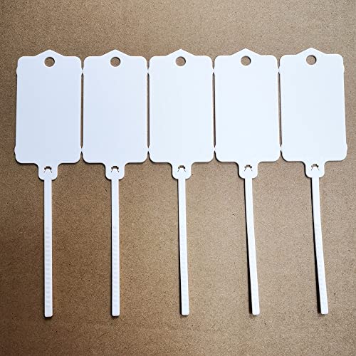 100pcs Reusable Blank Plastic Tags Ties Key Tags 1.45"*2.48" Serrated Tension Sealing Strap with Large Label Plastic Tie Mark Label Waterproof Hang Sign Write on Tag (White)