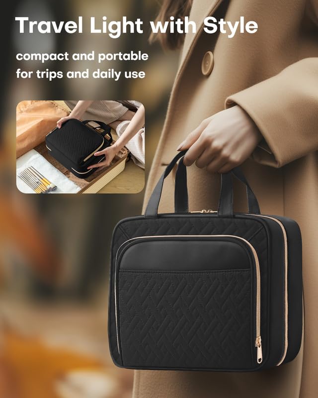 Hanging Travel Toiletry Bag Women Men (Black / Large)