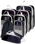 6 Set Space Saving Compression Packing Cubes Lightweight Packing Cube Black (Black / 6 Pcs(XL,L,M*2,S,laundry bag))