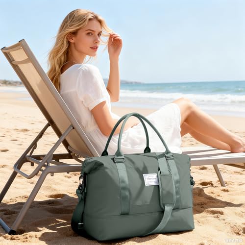 Travel Duffle Bag Expandable Overnight Foldable Carry On Bags for Women (A57-Green / XX-large)