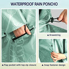 Waterproof Rain Poncho for Women Packable Hooded Raincoat with Pocket (Green Leaf)