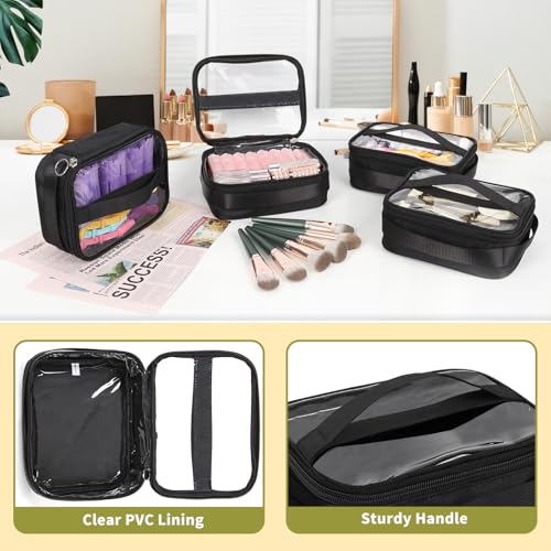 Hairstylist Traveling Case with 4 Clear Travel Makeup Bags Set (Black-with 4 Clear Bags / XL)