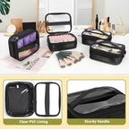Hairstylist Traveling Case with 4 Clear Travel Makeup Bags Set (Black-with 4 Clear Bags / XL)