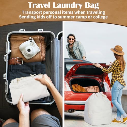 Canvas Laundry Bags with Handles & Rectangular Base (Beige XL | Rectangular Base / 19.6"Wx15"Depthx27.6"H)