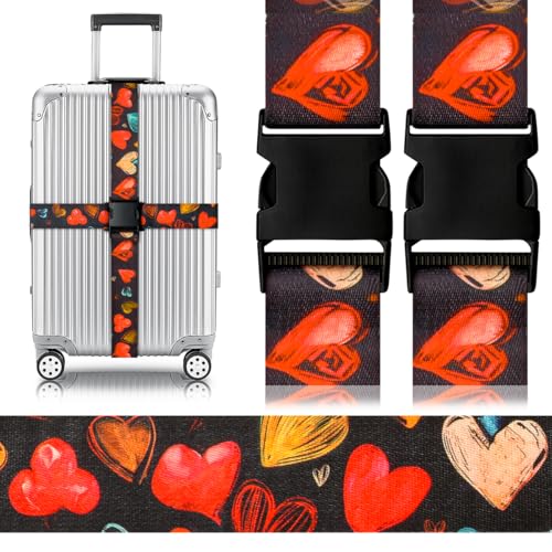 Luggage Straps for Suitcases Adjustable Travel Belt (Heart black)