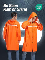 Mens Long Hooded Safety Rain Jacket Waterproof Emergency Raincoat Poncho (Medium / Orange)