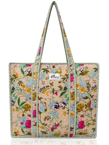 100% Cotton Quilted Tote Bag For Women (Wild Meadow)
