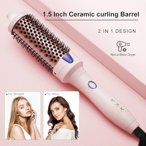 1.5 Inch Ceramic Tourmaline Ionic Curling Brush Volumizer (1.5 Inch / Pink)
