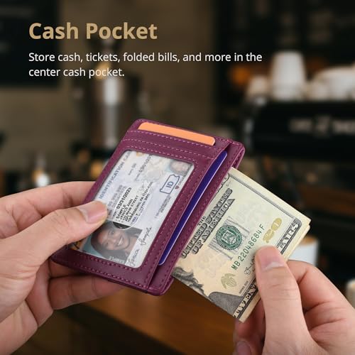 Slim Minimalist Front Pocket RFID Blocking Leather Wallets for Men and Women (Small / Alaska Purple)