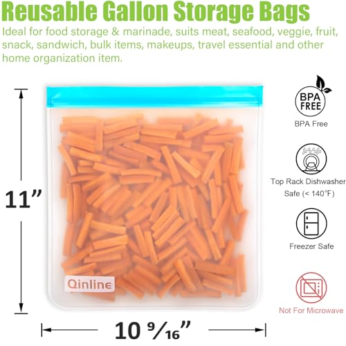 Reusable Gallon Food Storage Bags (10 Pack - 10 Galloon / A1.Orange/Blue/Yellow)