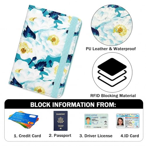 RFID Blocking Passport Holder for Travel (Camellia)
