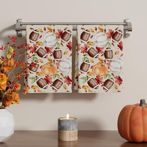 Fall Football Pumpkin Dish Towels Set of 2 Home Decorations 18x26 Inch