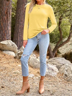 Long Sleeve Shirts for Women Casual Crewneck Tops Basic Tees (X-Large / 01yellow)
