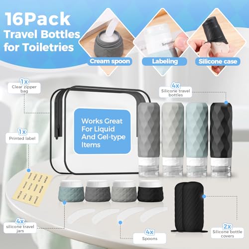 16Pack Travel Bottles for Toiletries (Gray)