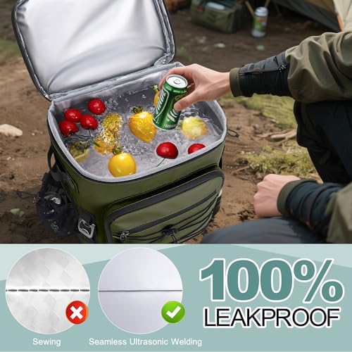Large 52 Can Insulated Waterproof Leakproof Cooler Backpack (Army Green)
