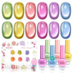 Beetles Fruit Magnet Cat Eye Gel Nail Polish Set (A - Pink Red Green | Silent Meditation)