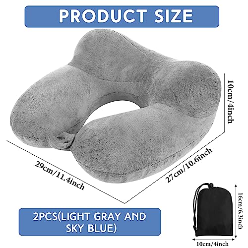 2 Inflatable Neck Pillow Airplane Travel (Light Gray and Sky Blue)