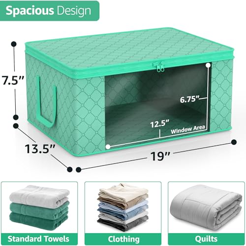 Blanket Storage Bags with Clear Window (3 Pack Large / Teal)