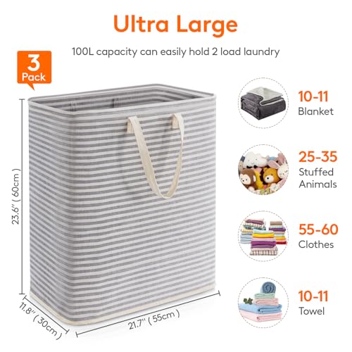 100L Large Laundry Baskets (Grey / 100L)