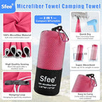 2 Pack Microfiber Travel Towel (S 32" x 16"+ 32" x 16" / Hot Pink)