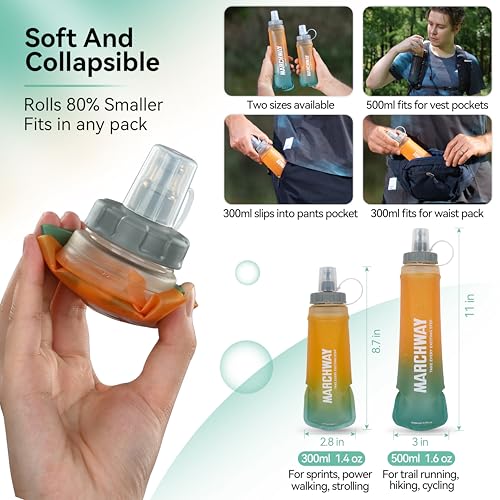 Soft Flask Collapsible Water Bottle with Wide Mouth (Orange Green / 300 ml/10 oz)